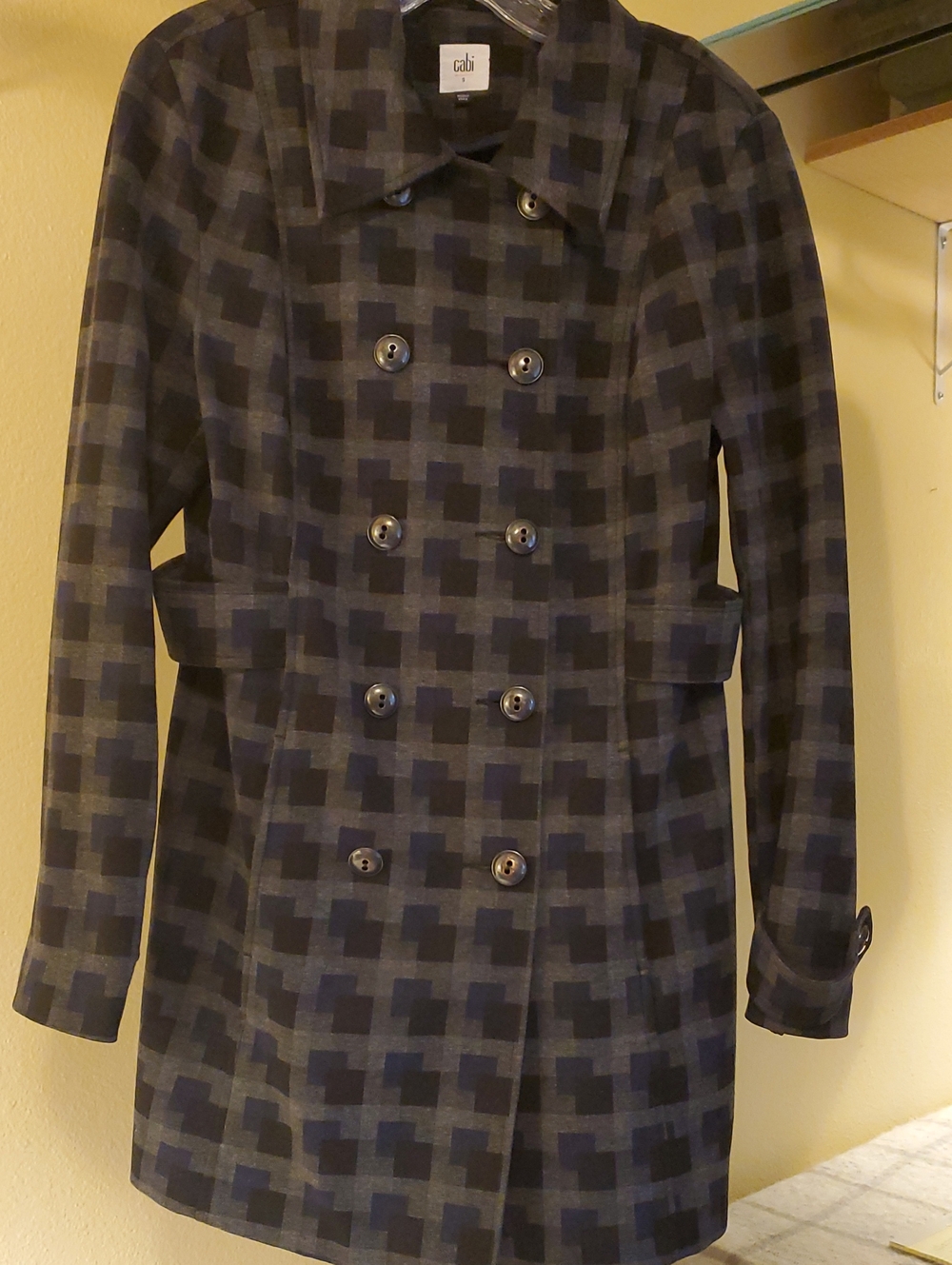 CAbi Navy & Gray Plaid Double-Breasted Pea Coat Size S
